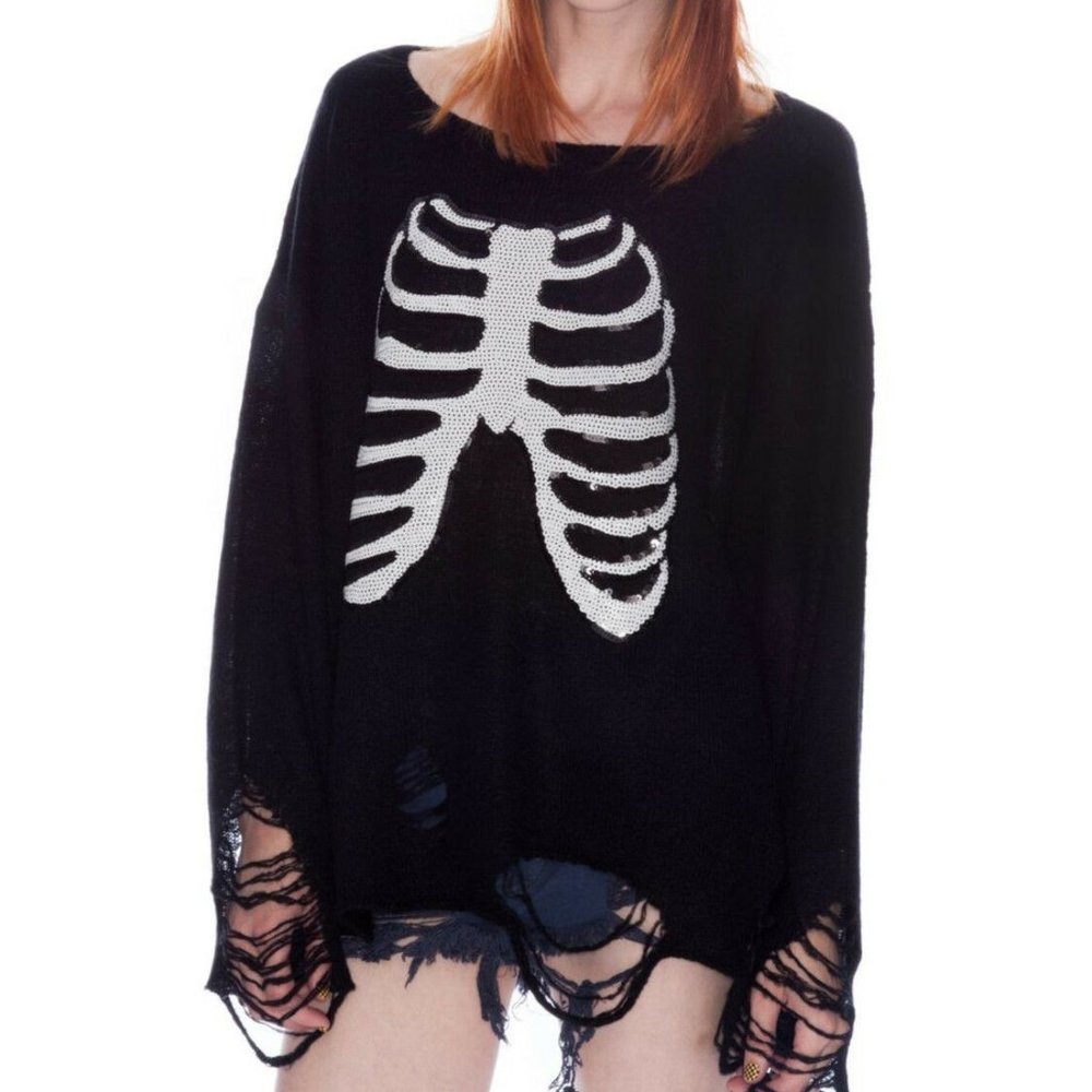 Wildfox Sequin Skeleton Ribcage Lennon Sweater